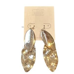 14th & Union Polished Gold Layered Leaf Drop Earrings NWT